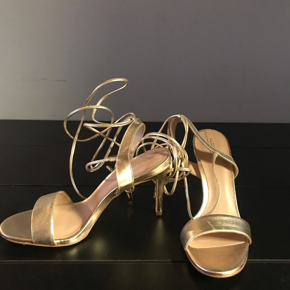 Lace up gold heels